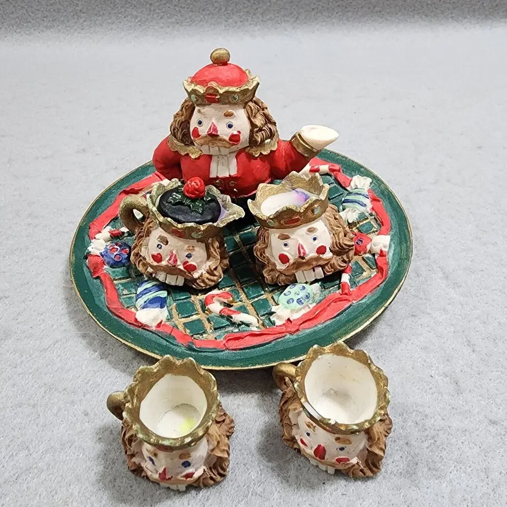 Nutcracker Christmas Miniature 7 Pc Doll House Toy Tea Set For 2 Pretend Play